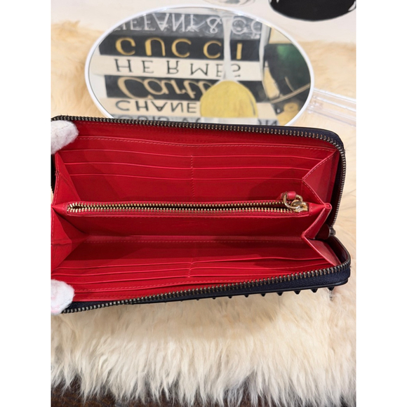 🔥 CHRISTIAN LOUBOUTIN CALF PANETTONE EMPIRE SPIKES LONG ZIPPY WALLET - Picture 4 of 10